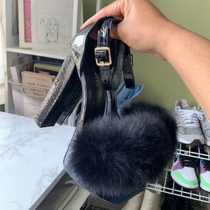 CHUNKY BLACK CROC PLATFORM HEELS